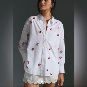 Anthropologie Maeve “The Bennet” Cherry embroidered button down, XL
